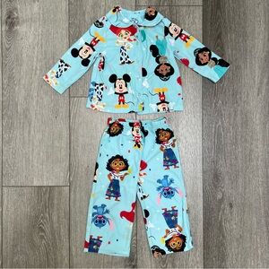 DISNEY 100 2PC LONG SLEEVE BUTTON UP AND PANTS PAJAMA SET BLUE 2T